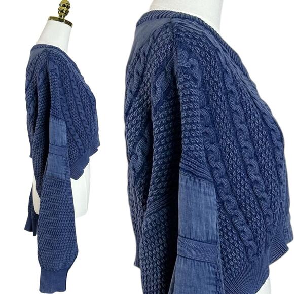 Free People Patchwork Chunky Cable Knit Heritage Cardi Cardigan Sweater Size XL - Picture 8 of 14